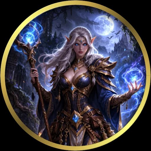 月夜蓝色法术风格的法师 token 成品示例