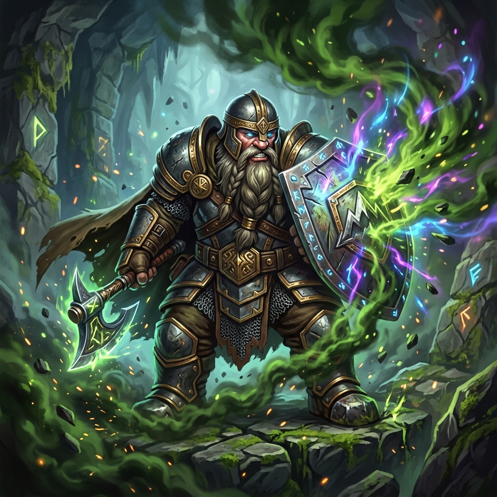 矮人战士抵御毒气攻击的 DND Constitution 示意图